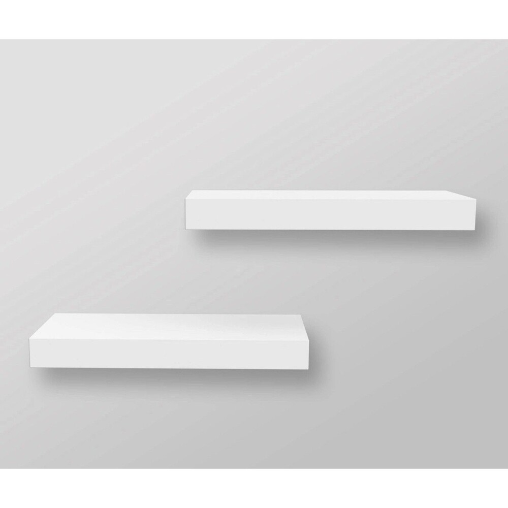 Threshold 16” White Wood Ledge Wall Shelf Set of 2 Floating Display Shelves